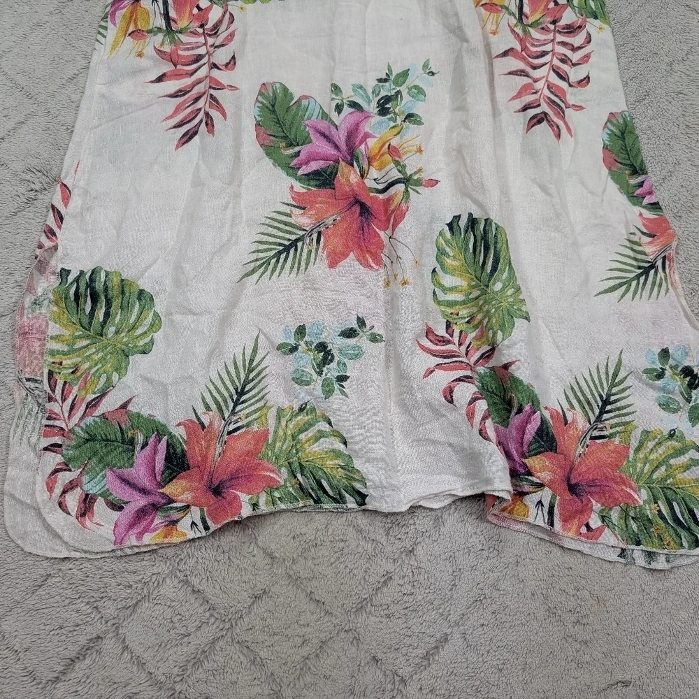Lungo Larno Dress Dress Womens L White Floral Linen Beach Midi Sleeveless Coast